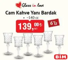GLASS İN LOVE 6'LI CAM KAHVE YANI BARDAK 140 CC